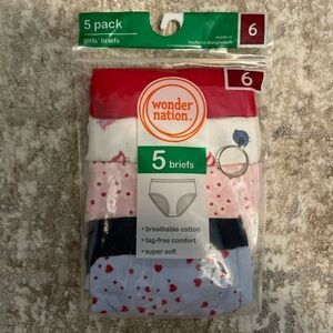 Wonder Nation Girls' Cotton Briefs - Red, White, Pink, Blue Pack size 6-NWT